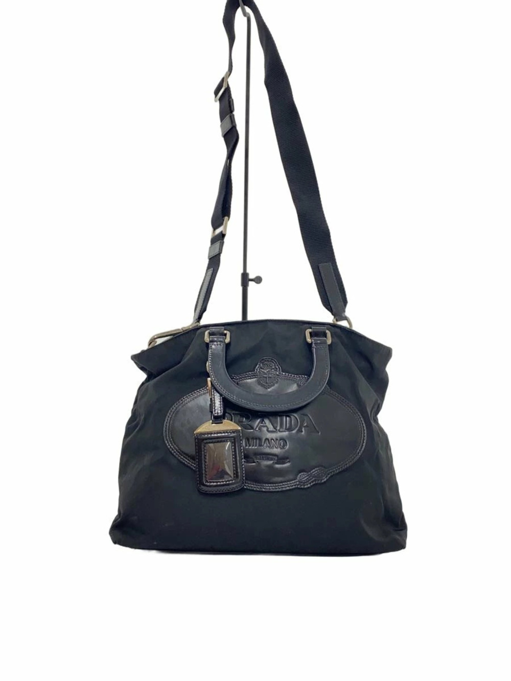 Prada Tessuto handbag embossed logo leather Black